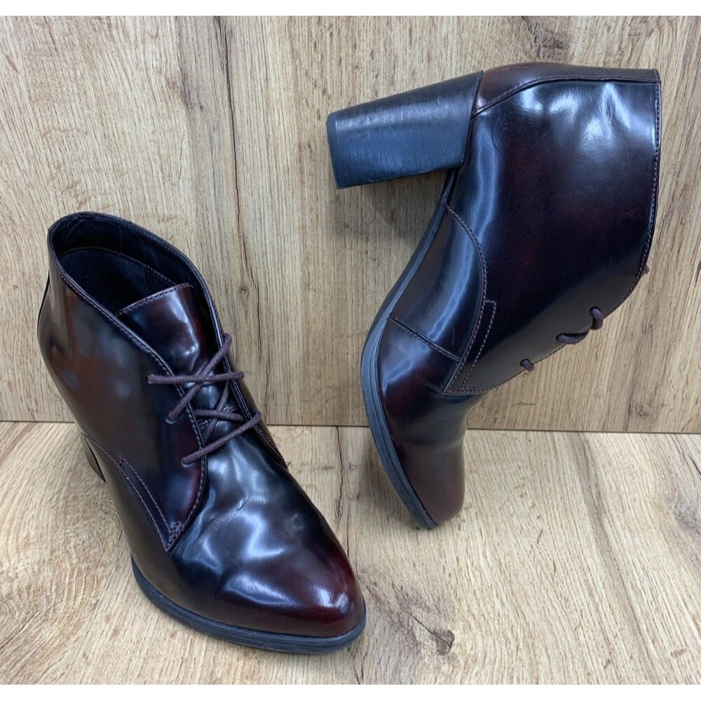 Clarks Women Kadri Andrea heeled Ankle Boots Booties Shoes 6.5M Burgundy leather